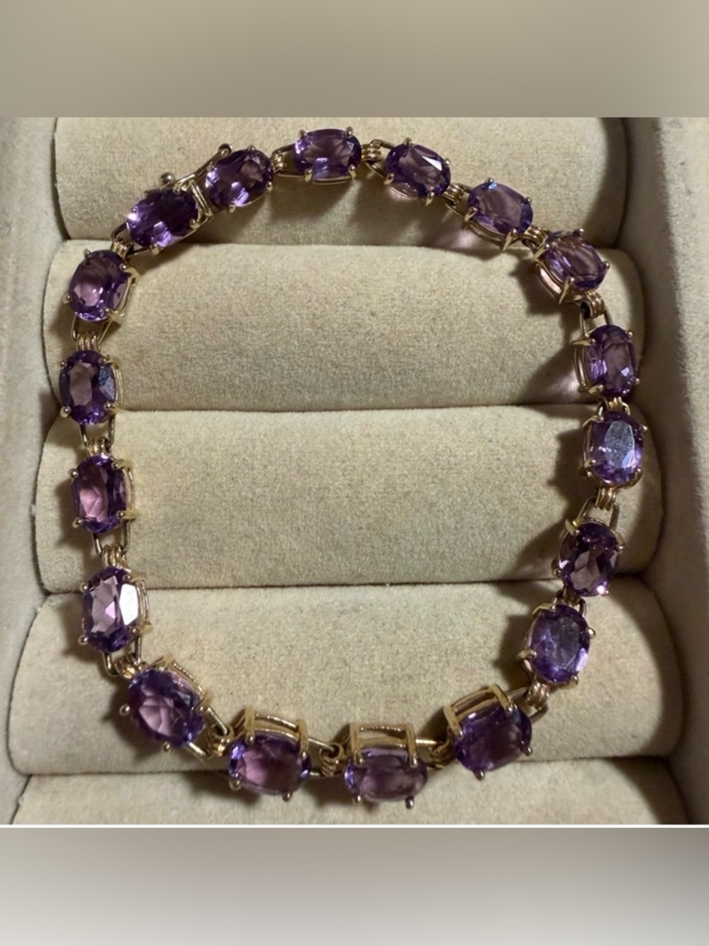 Genuine Amethyst 10kt Yellow Gold Bracelet With Box Clasp & Safety Latch.